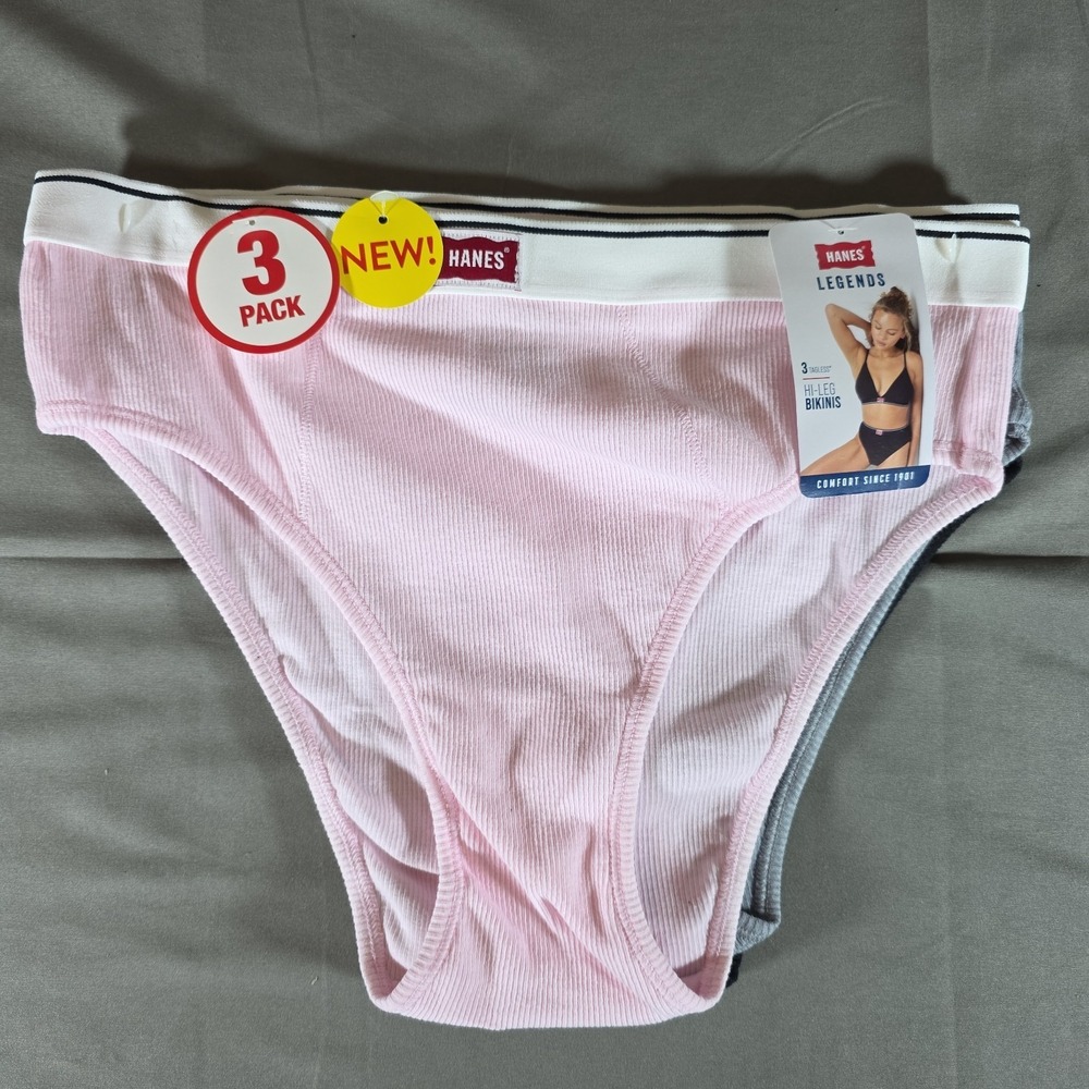 Hanes Legends 3 Pack Tagless Hi-Leg Bikini Pink/GREY/BLACK Medium M